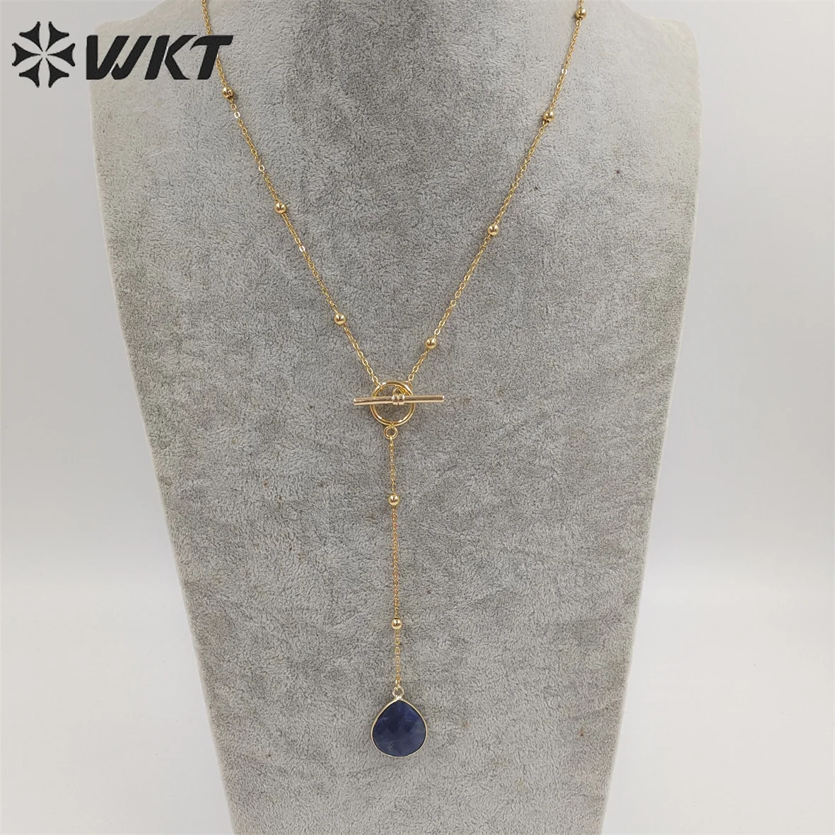 WT-N1386 WKT Exclusive 18K Real Gold Plated Lariat Charm Necklace Gorgeous Y Shape Themed Drop Stone Chain For Birthday