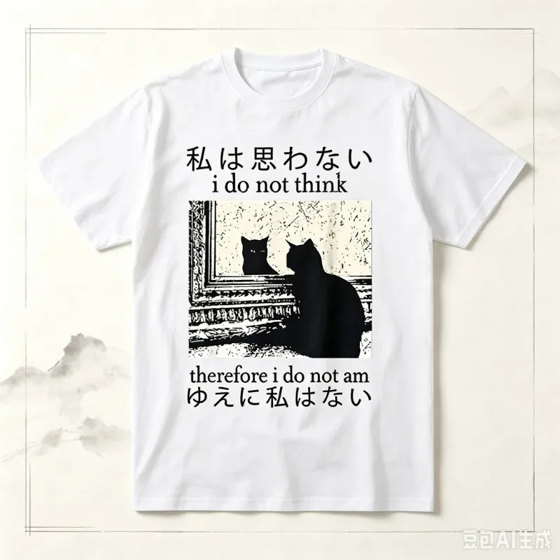 2026  I Do Not Think Therefore I Do Not Am T Shirt Funny Japanese Cat Meme Short Sleeve T-shirt Women Casual T-shirts Y2k Top