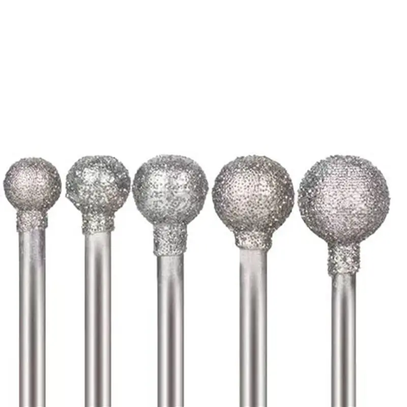 M11K-130 Pcs Ball Shape Diamond Burr Diamond Mounted Grinding Burs Stone Carving Set With 3/32 Inch Mandrel For Rotary Tools