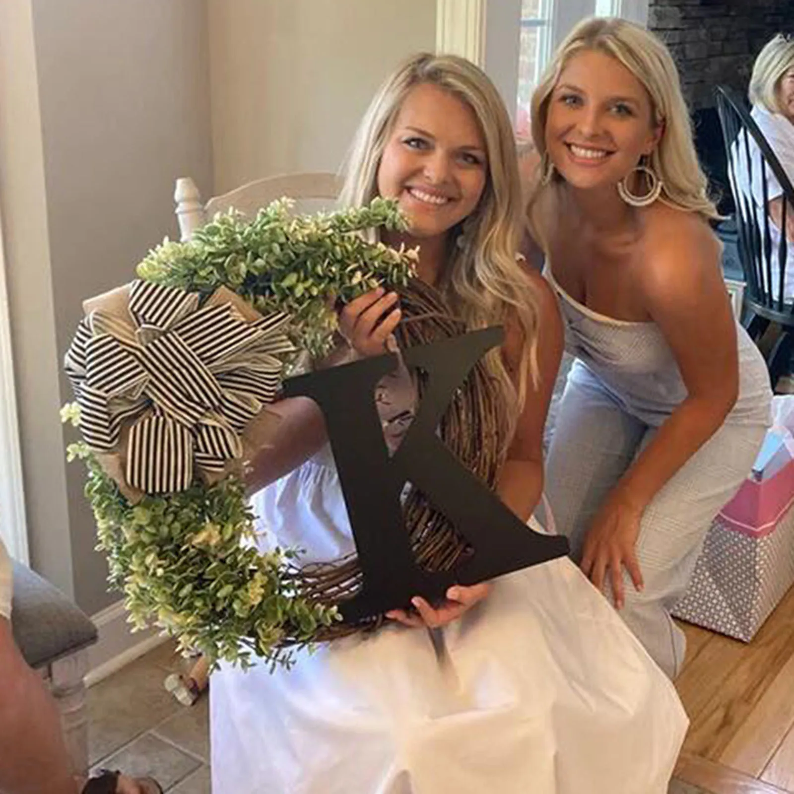 앞 문짝 벽걸이 펜던트용 인공 화환 장식, 26 글자 등나무 원형 화환 장식품, 38x38cm 