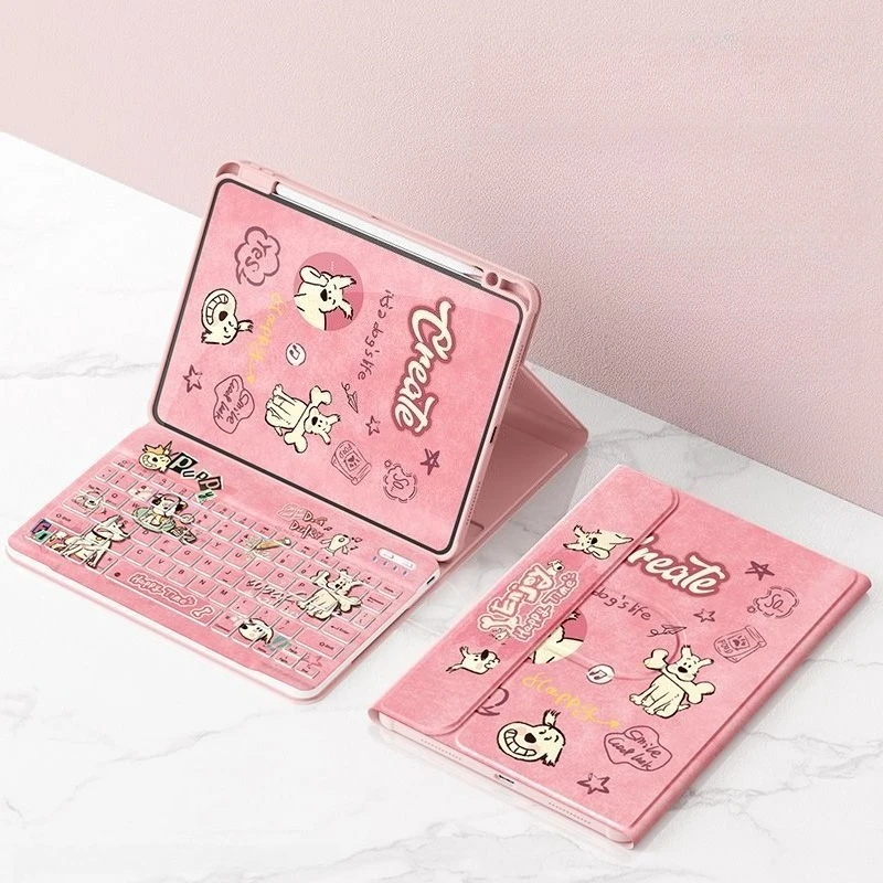 

Чехол для планшета Kawaii Puppy для Xiaomi 7 Pro 11.2 дюйма, Redmi Pad SE 11 дюймов, Pro 12.1 дюймов, мультяшный чехол с Bluetooth-клавиатурой и мышью в комплекте
