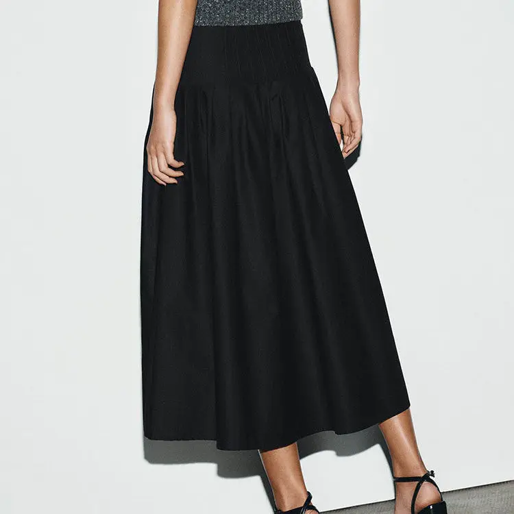 Spring New Arrival High Waist Midi Skirt Women's Fashion Simple Style Pleated A-Line  Dress for Daily Wear