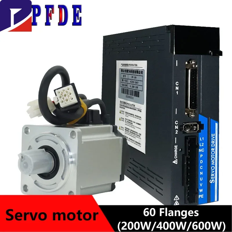 Servo motor 200w 400w 600w ac servo motor drive kit 3000rpm 60 driver de flange + codificador magnético de 17 bits + cabo codificador 3m cnc