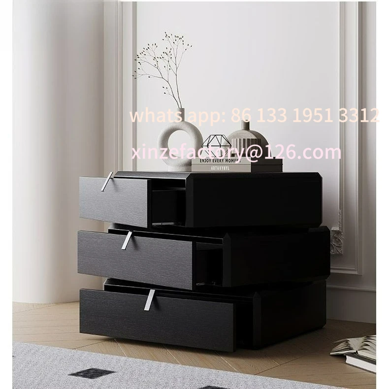 

Customizable rotating bedside table, black oak rotating three-bucket cabinet, premium bedroom Italian minimalist light table