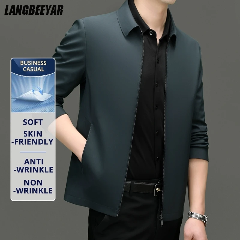 

Top Grade Anti Wrinkle New Men Loose Brand Business Casual Blazer Jacket Turndown Collar Mature Middle Aged Executive Coats