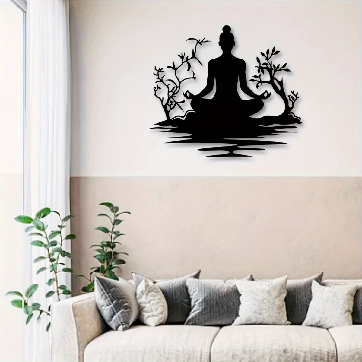 Metal Buddha Statue Wall Sculpture with Zen Tree Design - 6
