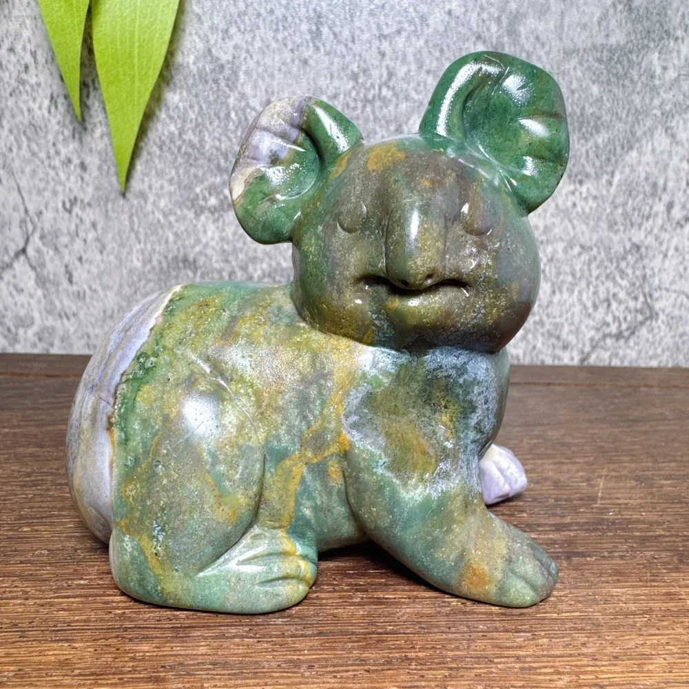 Natural Ocean Jasper Handmade Crystal Koala Carving Cute Mineral Ornament Creative Home Decoration Animal Gift for Birthday