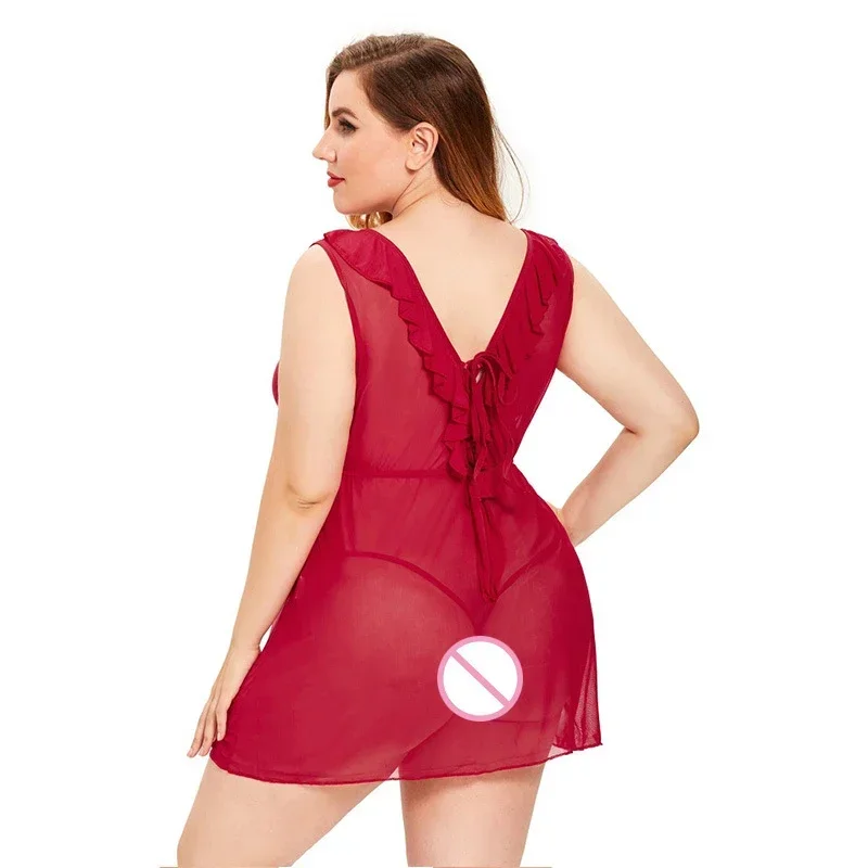 Conjunto de lencería Sexy de encaje de malla con escote en V profundo y borde plisado, camisón de mujer con tirantes cortos, pijamas, conjuntos de ropa para el hogar, ropa con corsé