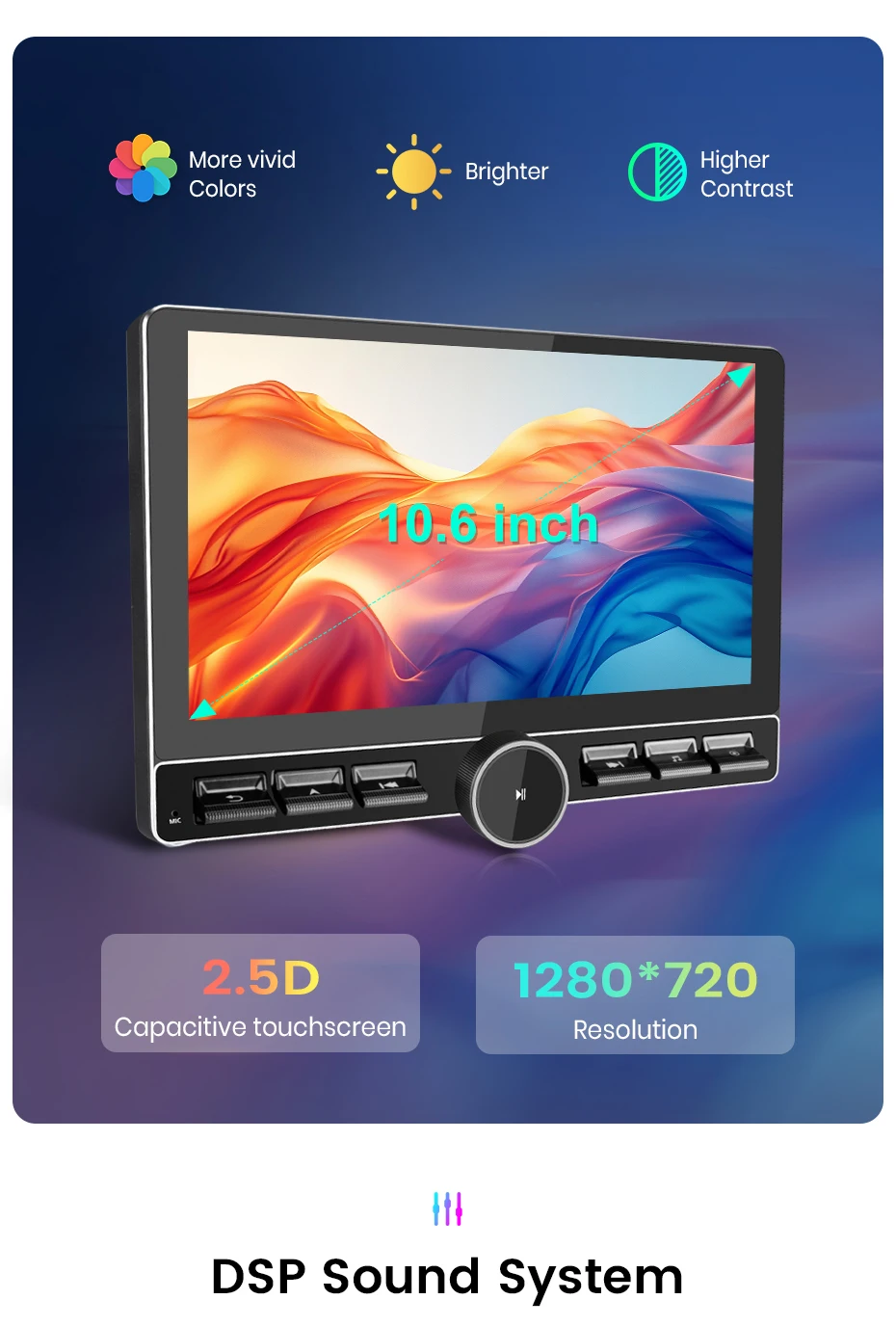 Junsun 10 Zoll drehbarer IPS-Touchscreen 1 Din Universal Wireless für Apple Carplay Android Auto Autoradio Androidauto Stereo Multimedia-Videoplayer Smart Intelligent Systems GPS-Navigation Head Unit Autoradio WIFI BT 4G WIFI FM AM DSP RDS SWC – Detail 11