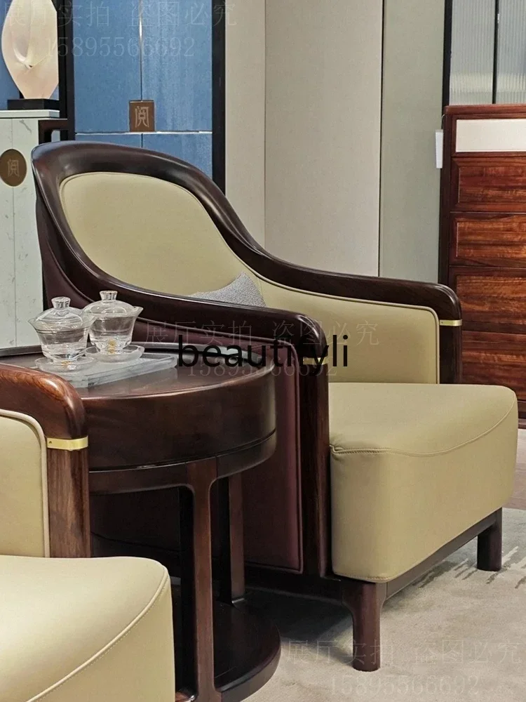 

xqqNew Chinese single sofa chair all solid wood beauty salon negotiation table and chair three-piece set ebony wood