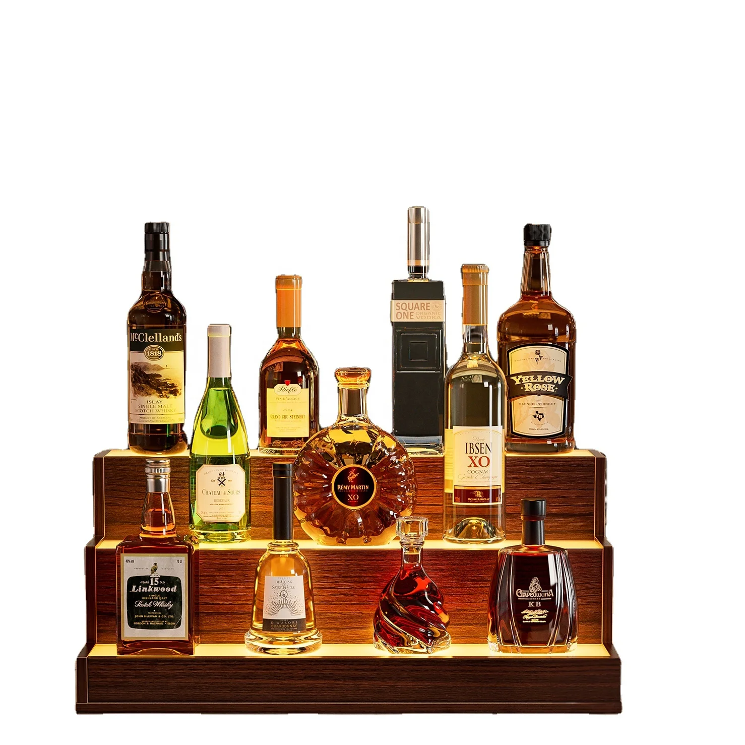 

24-Inch LED Lighted Liquor Bottle Display Shelf Wood Panel Style Bar Display Shelves