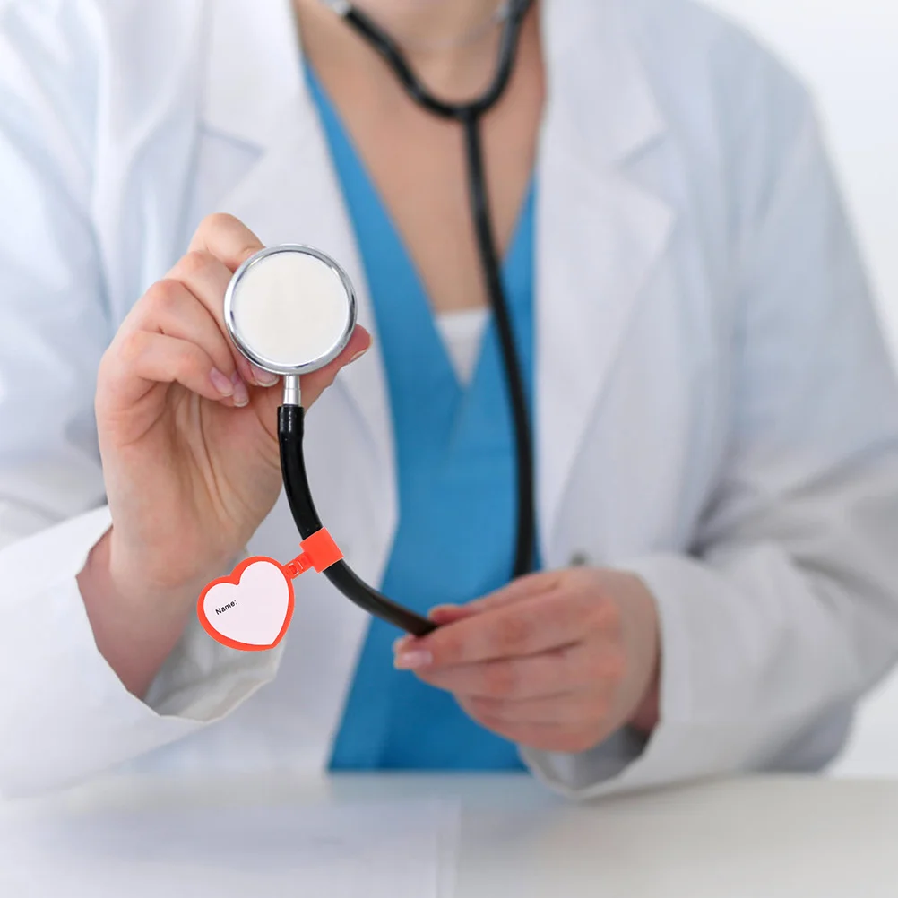 

10pcs Heart Shaped Name Tags Red Stethoscope Name Holder Two Sided Id Clip Card For Stethoscope Tube Medical Teaching Tool