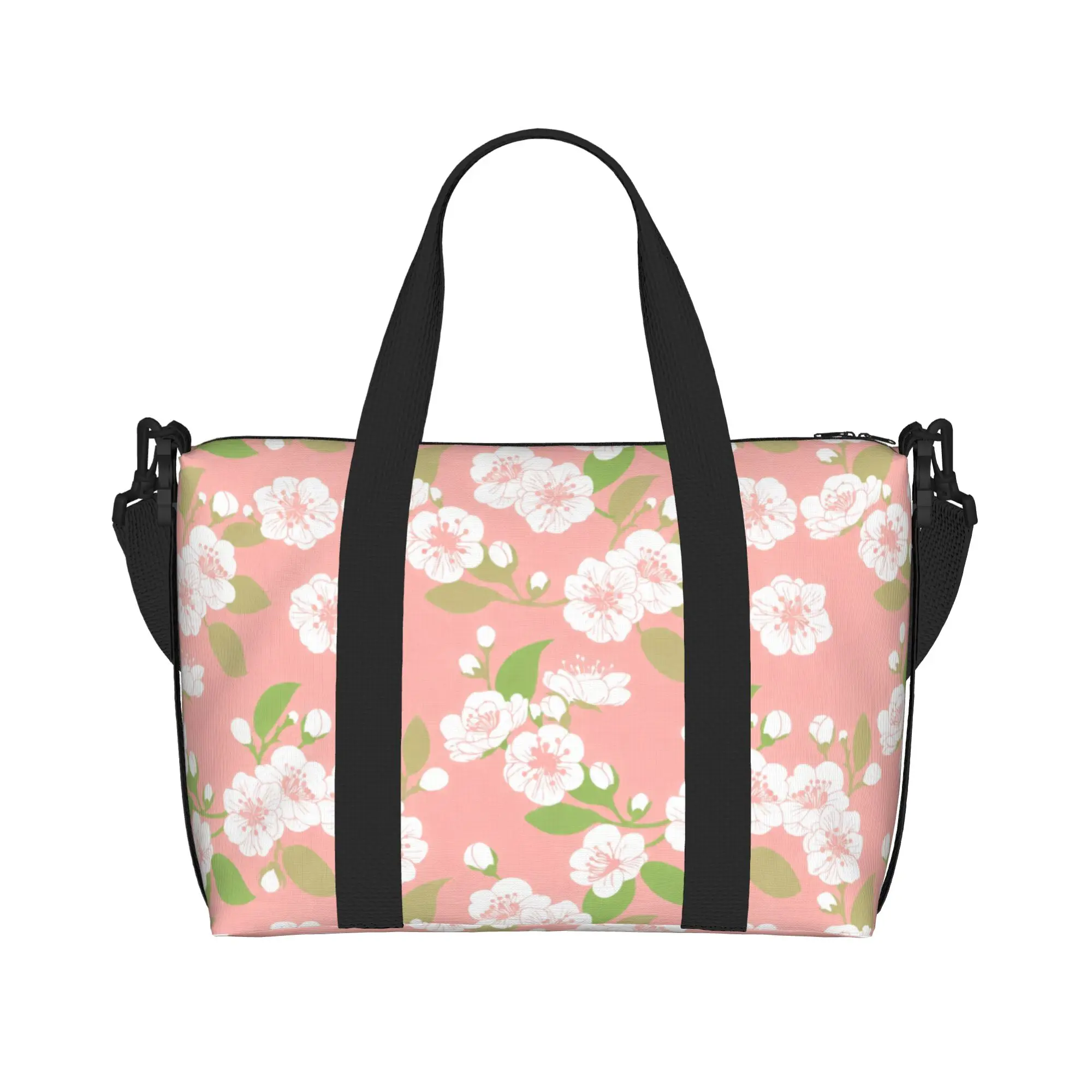 Custom Cherry Blossom Floral on Pink  Tote Bag Women Large Capacity Japane Flowers Beach Gym Shoulder Travel Bag