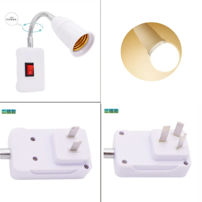 EU/UK Plug Flexible Extend E27 Light Lamp Bulb Extension Converter Adapter Wall Lamp Socket Base Holder with Switch 23cm-53cm