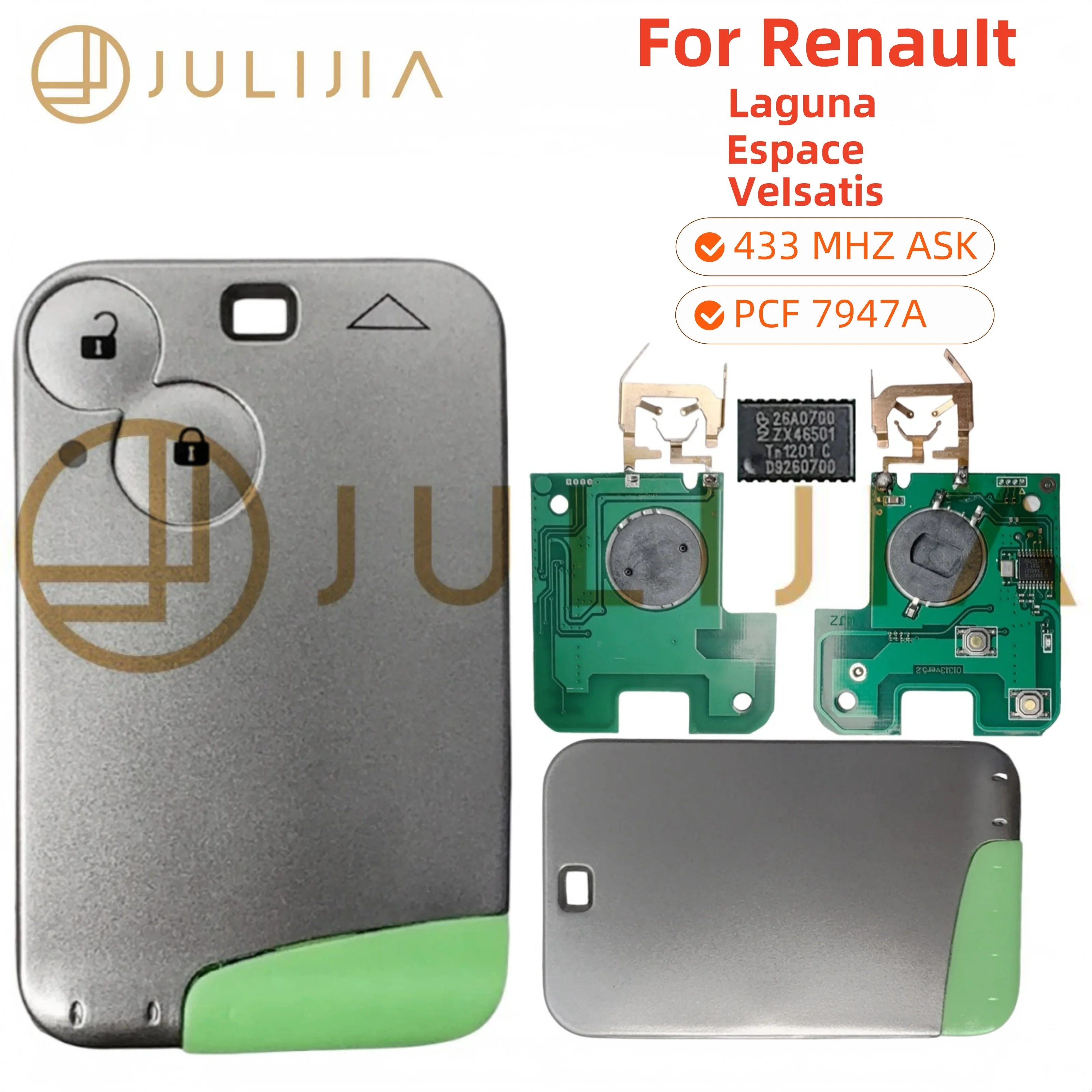 JULIJIA For Renault Laguna Car Key ID46 PCF7947 Chip Espace Velsatis 2001-2006 Auto Fob Smart Card Keyless Entry 433Mhz ASK