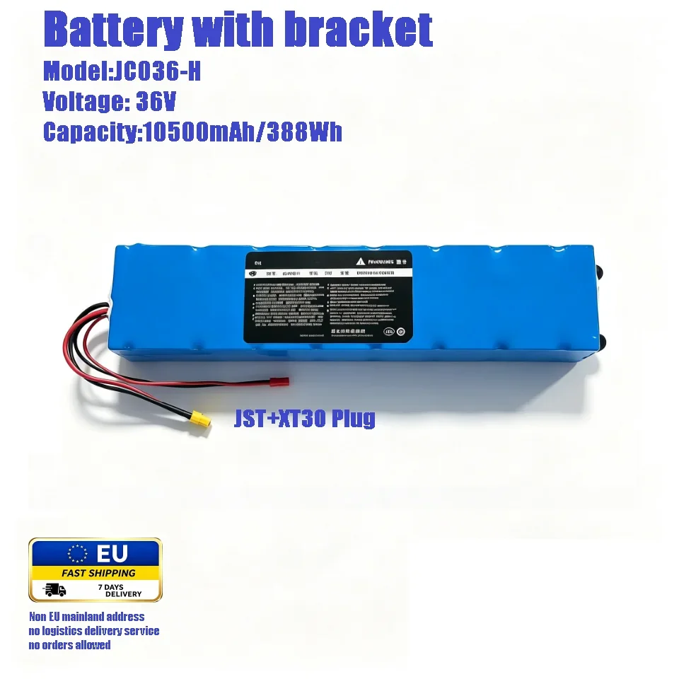 36V Hochleistungs-Lithium-Akku mit 10500mAh und Montagehalterung, XT30 JST Doppelstecker Ersatzakku Kompatibel mit Elektrorollern, EU-Lager 7 Tage Schnellversand