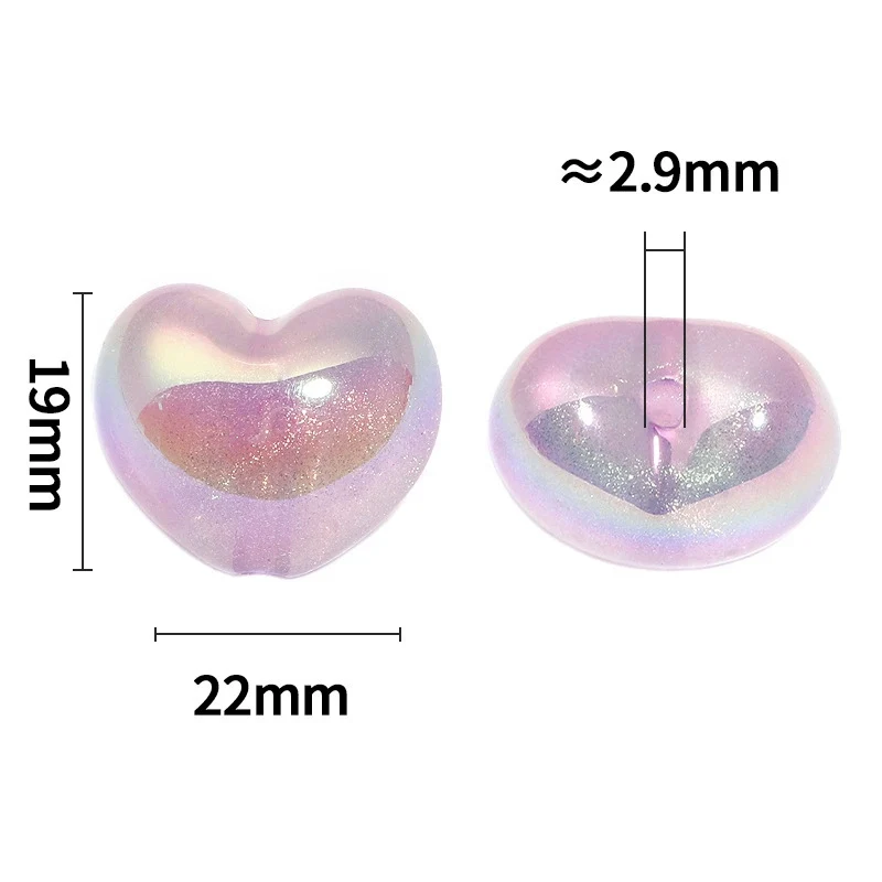 Luminous Fat Love Heart Acrylic Fine Flash Peach Heart Vertical Hole Bead Mobile Phone Chain DIY Accessories Material Loose Bead