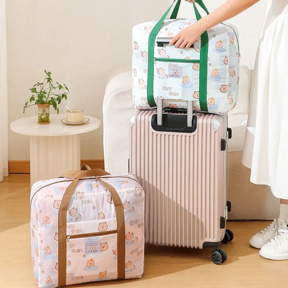 

Capybara Large Capacity Foldable Travel Bag Multifunctional Cartoon Nylon Duffel Bag Zipper WaterProof Student Quilt Storage Bag
