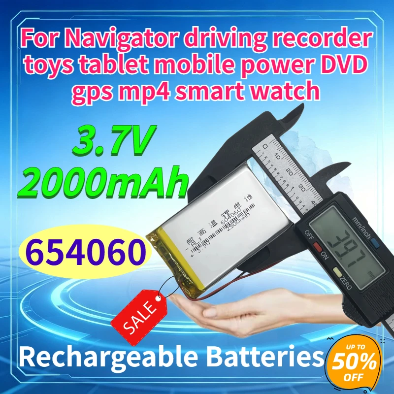 Li-Polymer Battery 654060 2000mAh Li-Ion Cell for Navigator Driving Recorder Toys Tablet Mobile Power DVD Gps Mp4 Smart Watch