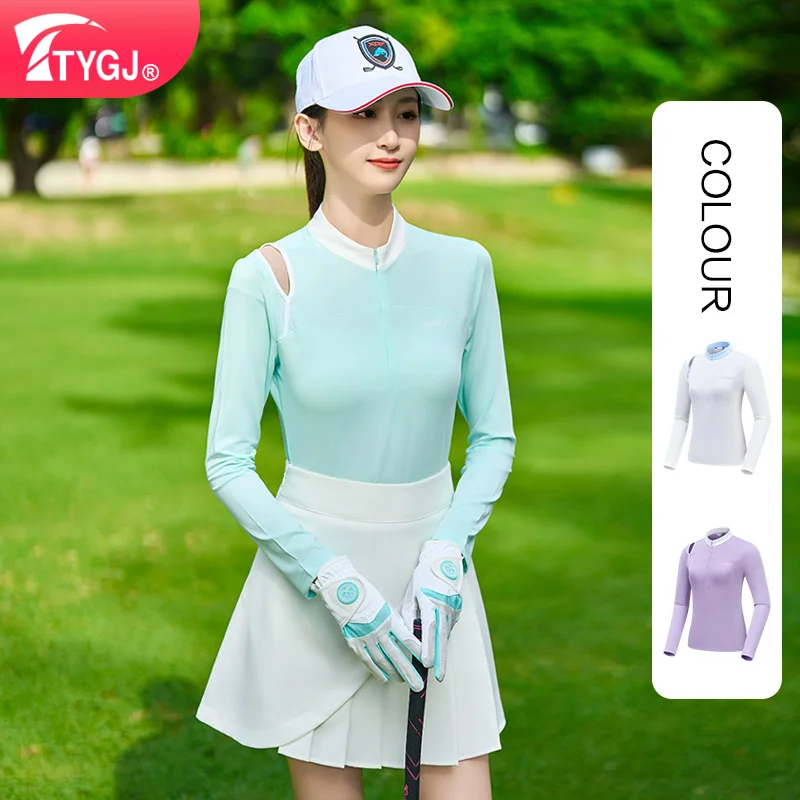 TTYGJ Primavera/Estate Nuova Golf T-shirt a maniche lunghe Versatile Sport Top Dimagrante Protezione solare Base Camicia Golf Base da donna