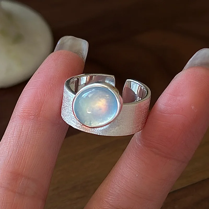 

CHOZON S925 Solid Silver Aquamarine Ring Korean Vintage Heavy Stacking Jewelry Gift for Women