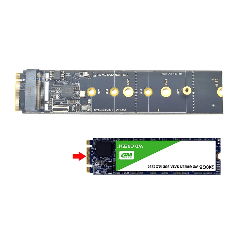 NVME to M.2 SATA SSD Adapter M Key to B+M Key SSD M2 Adapter Convert Card Riser JMB582 Chip for 2230 2242 2260 2280 M.2 SATA SSD