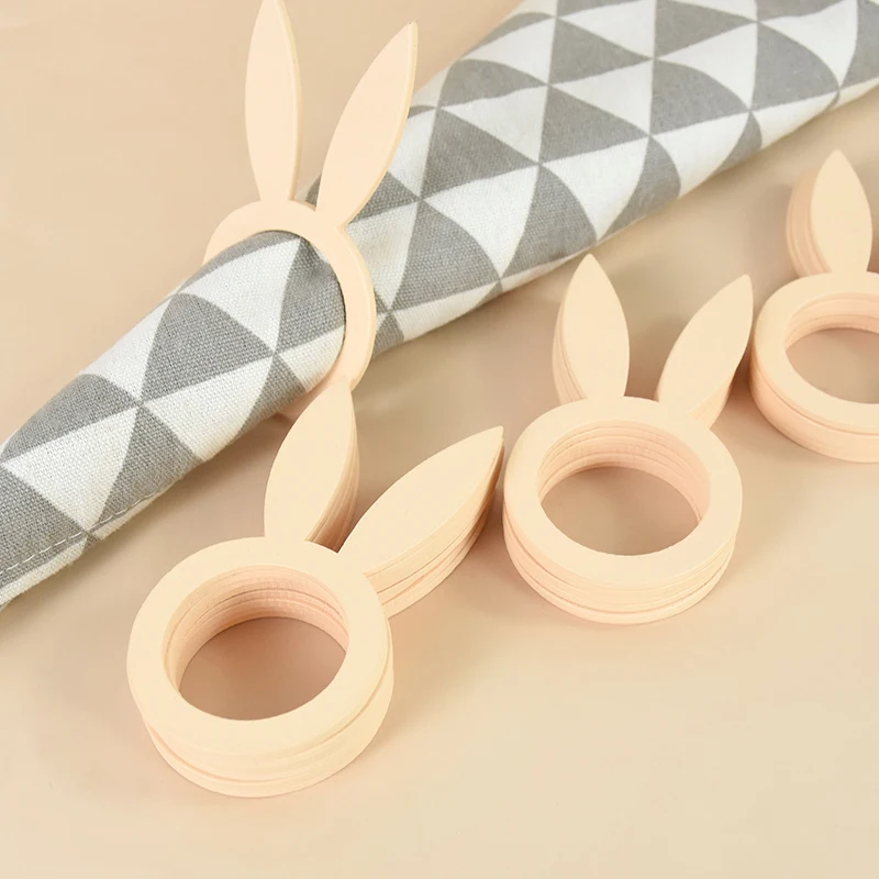 

10pcs Easter Wooden Napkin Rings Tabletop Decor Bunny Ears Wood Napkin Stand Racks Easter Party Unfinished Rabiit Ear DIY Crafts