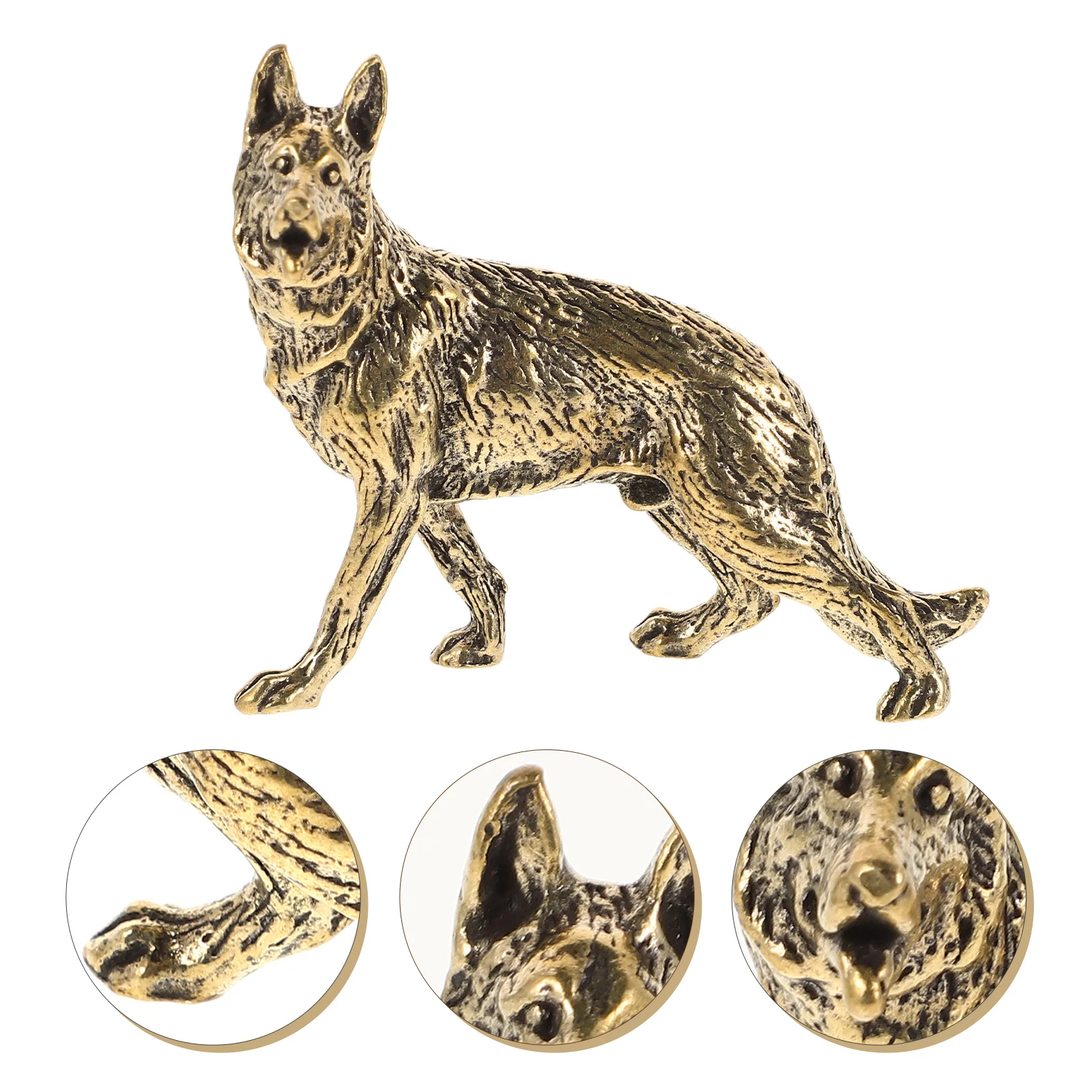 

Mini Brass Wolf Dog Sculpture Finish Retro Design for Desk Shelf Mantel Decoration