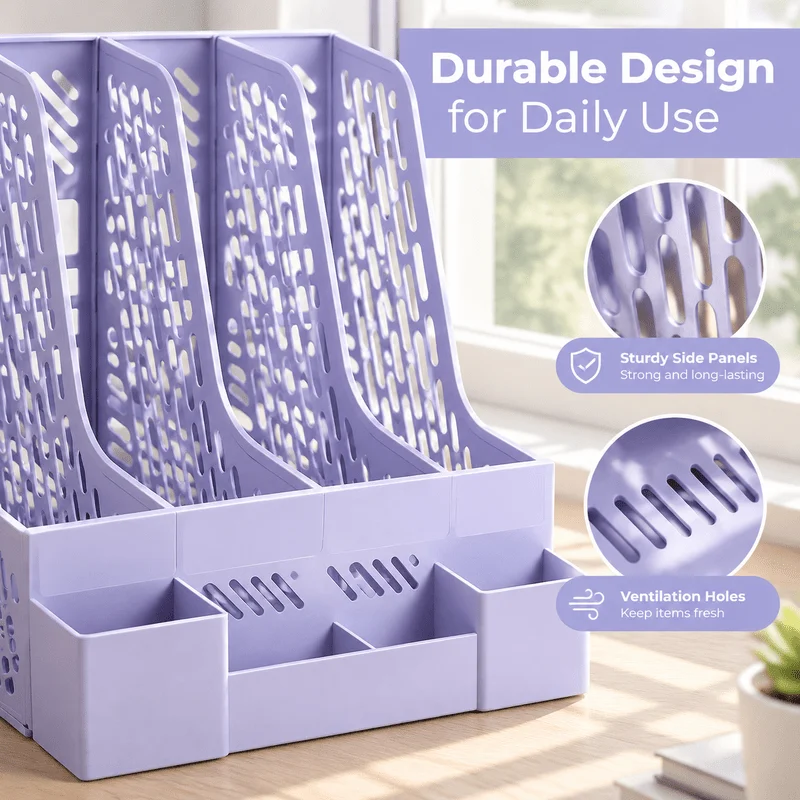 Hollow Cutout File Organizer, Large Capacity Paperwork Holder, Crack-Resistant PVC, Desktop Document Sorter for Office
