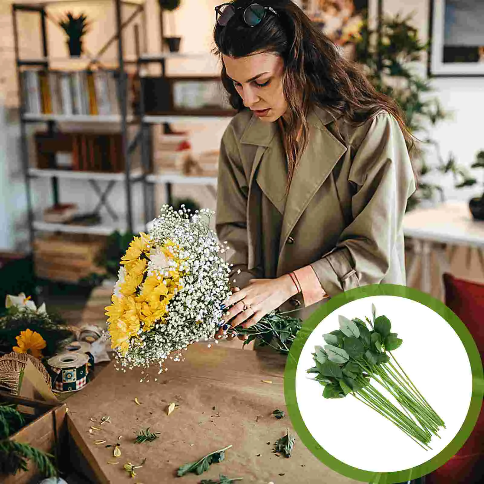 

30 Pcs Artificial Leaves Simulation Flower Pole Flowers Packaging Material Floral Stem