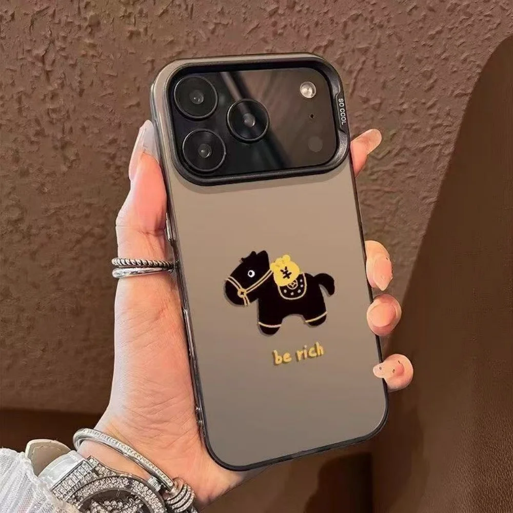 Cartoon Dark Horse Pattern Color Silver Phone Case For iPhone 17 16 15 14 13 12 11 Pro Xs Max Plus Air Mini XR X 17e 16e Cover