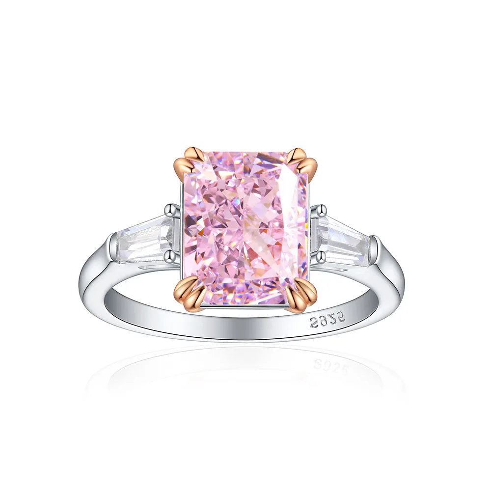 

Apexelle Brand Luxury Jewelry 925 Sterling Silver Rings For Women Exquisite Rectangular Pink Zircon Ring Premium Jewelry