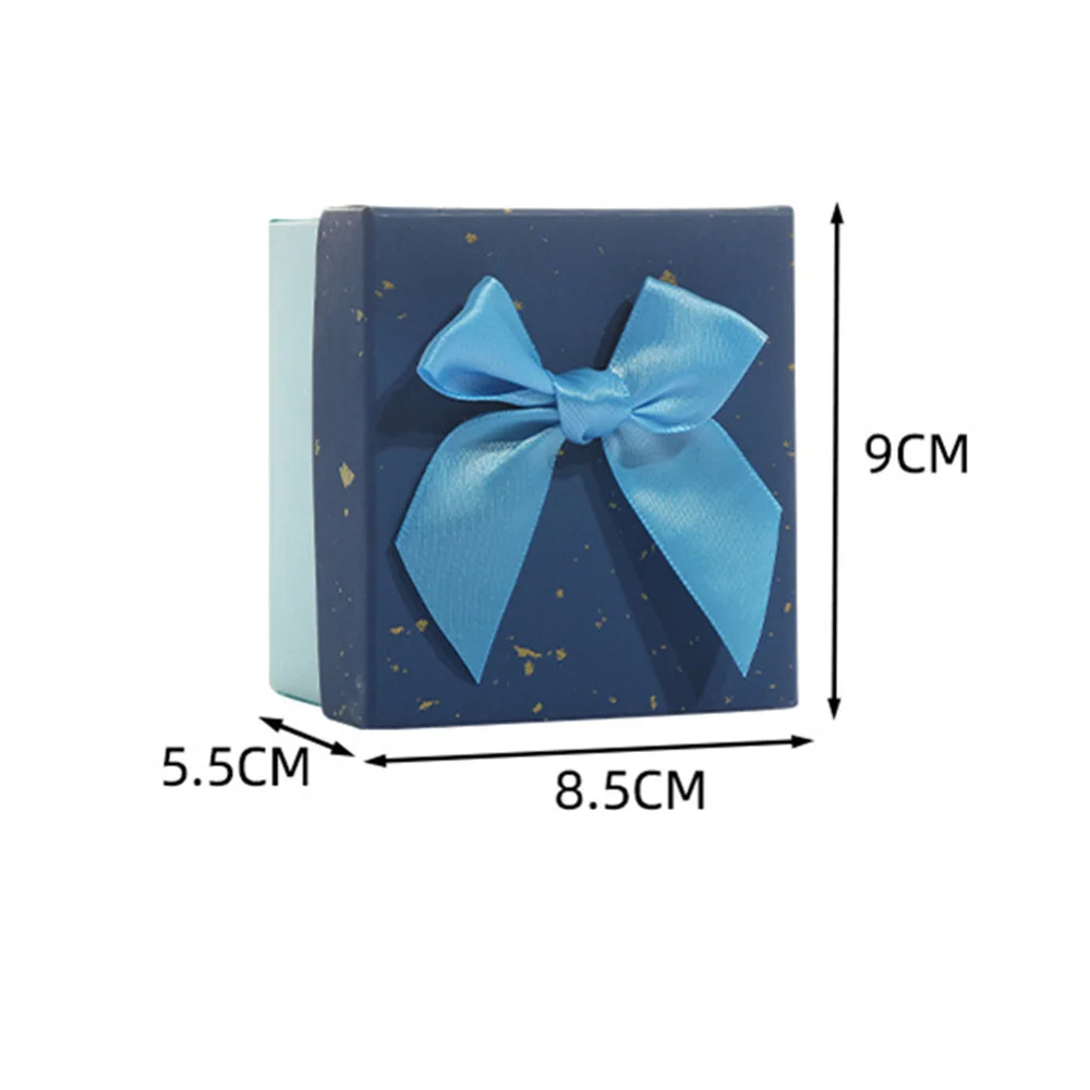 Bow Ribbon Gift Box Cardboard Watch Organizer Gold Dots Jewelry Packing Square Paper Case for Necklace Ring Earring Festive