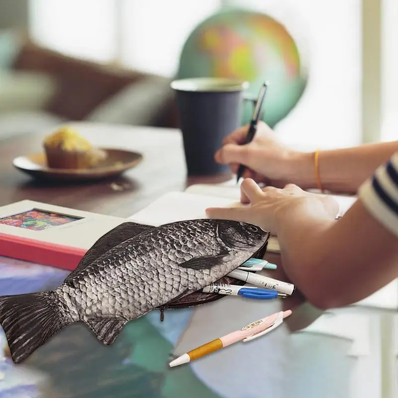 Pencil Bag Carp Pen Bag Realistic Fish Shape Make-up Pouch Pen Pencil Case With Zipper Back To School Pencil Pouch Pen Bag