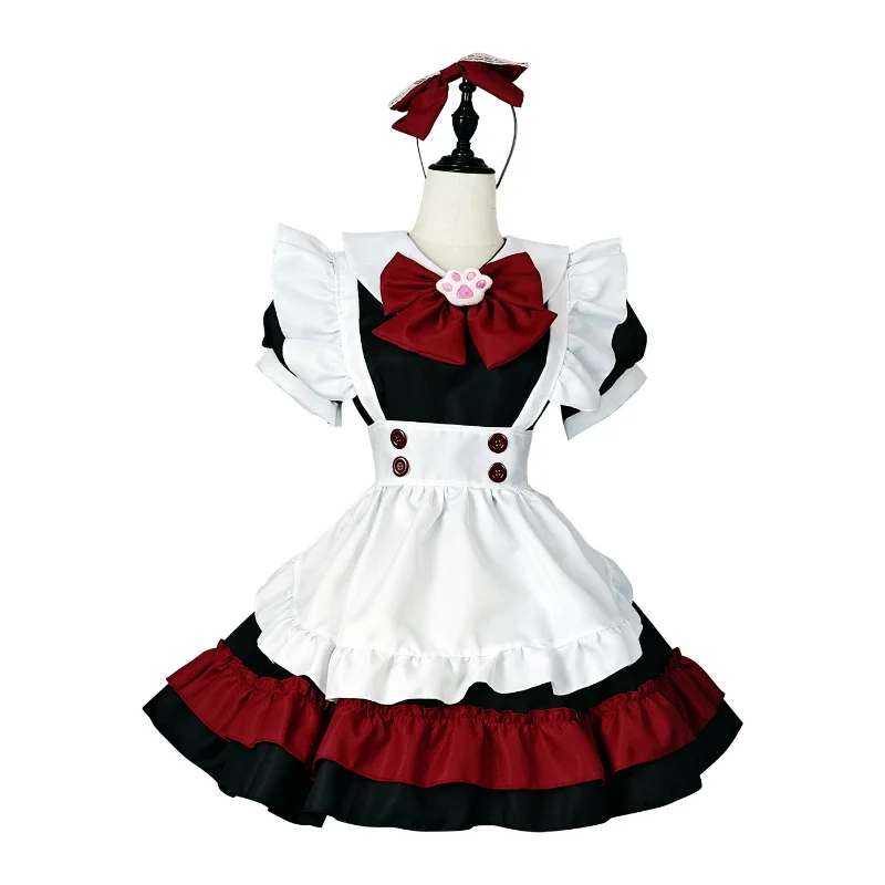 Women Maid Outfit Anime Long Dress Lolita Women Black Red Animation Show Little Evil Maid Role Play Outfits Sexy Lingerie Dress