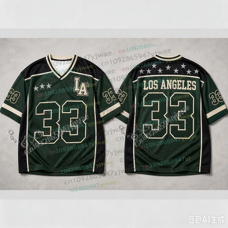 Los Angeles NO.33 Football Jersey Fashion Casual V-neck Sport Tshirt Oversized Clothing Streetwear Women Men's Soccer T-shirts