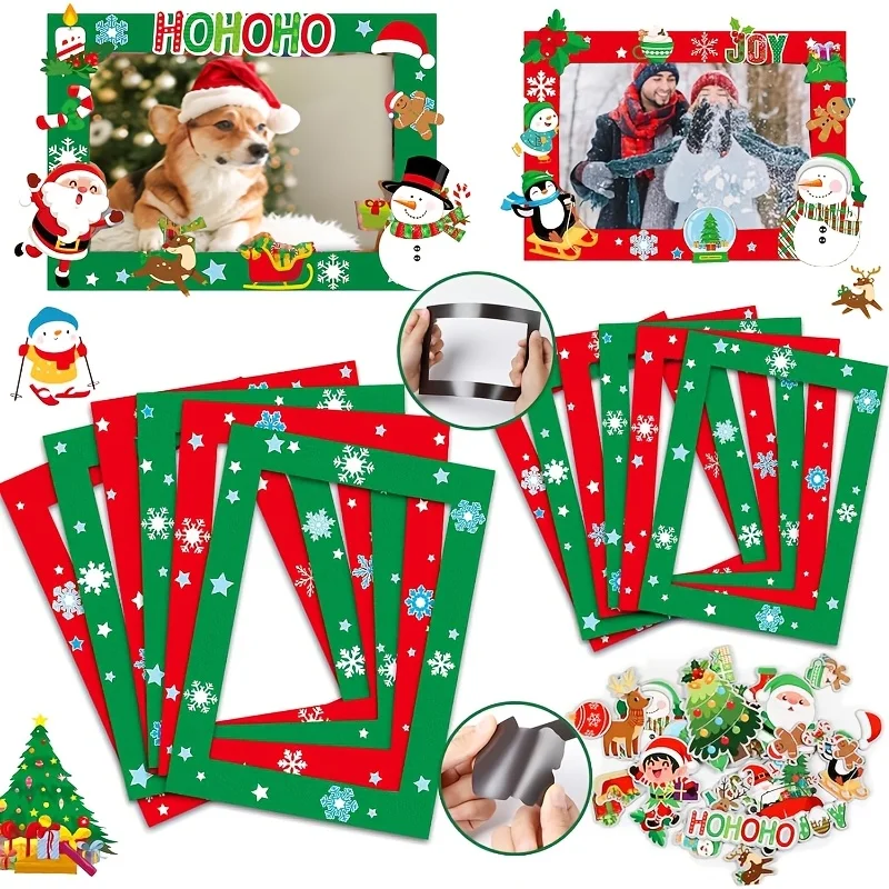 12Pcs DIY Handmade Christmas Magnetic Photo Frames,for Fridge,Cabinet,Home Classroom Xmas Game Activities