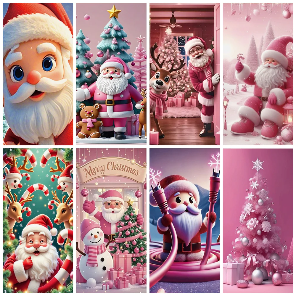 

Pink Santa Claus Door Cover Background Decoration For Home Xmas Ornament Natal New Year Gift Backdrop Photography Cute Snowman