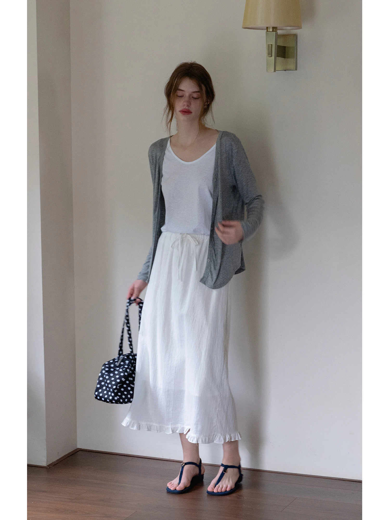 EGGKA Simple V-Neck Long Sleeve Sun Protection Open Cardigan Loose Tank Top Two-Piece Set Casual Slimming Top Macaron Color