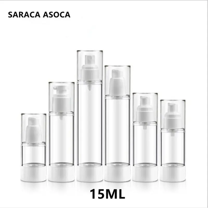 

50pcs/lot 15ml Empty Vacuum Plastic Spray Bottles Emulsion Essence Bottle Cosmetic packaging bottling