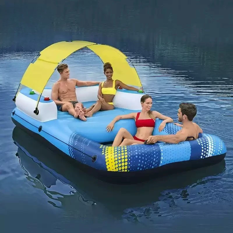 Large Inflatable Floating Island With Awning Adult Household Sea Water Relax Floating Platform Boat