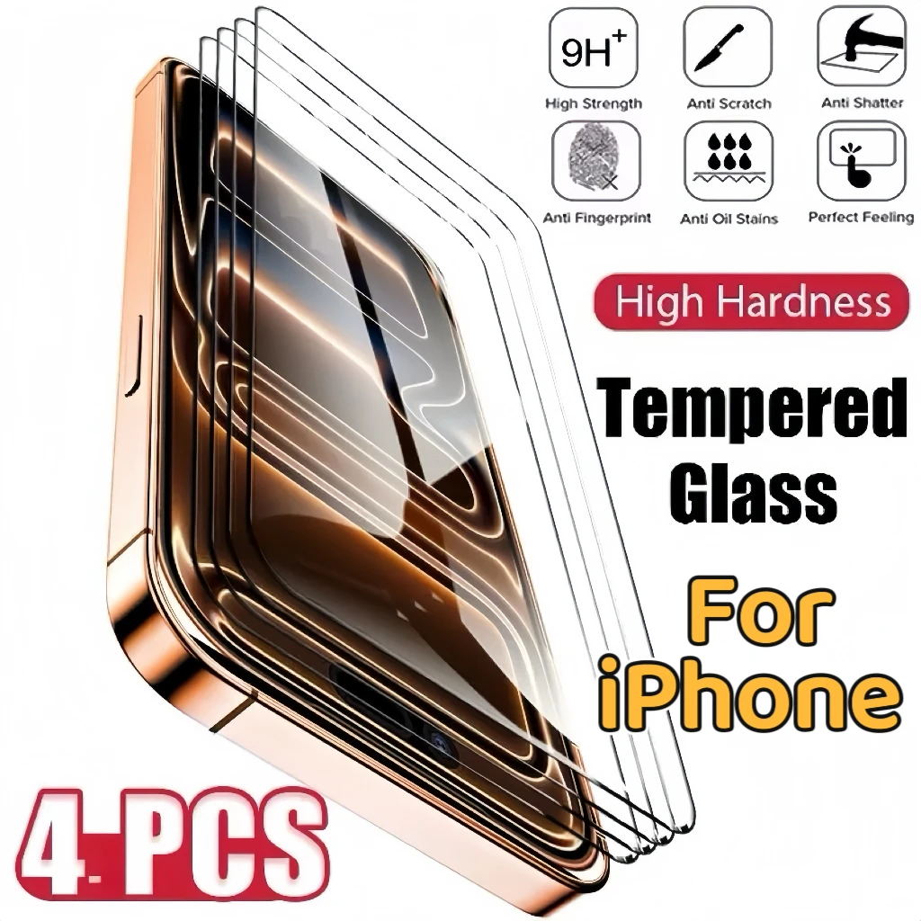 

Защитное стекло HD для iPhone серий 17, 16, 15, 14, 13, противоударное, с легкой установкой, без пыли, 4 штуки в упаковке
