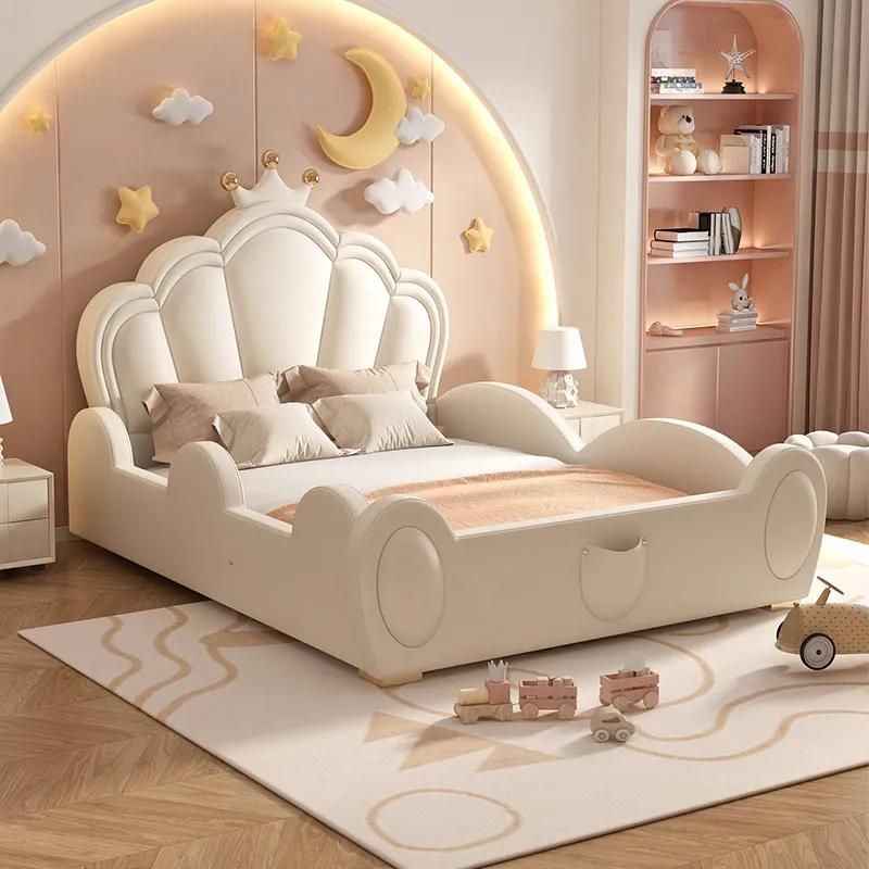 Crown pink children's bed, girl princess bed
