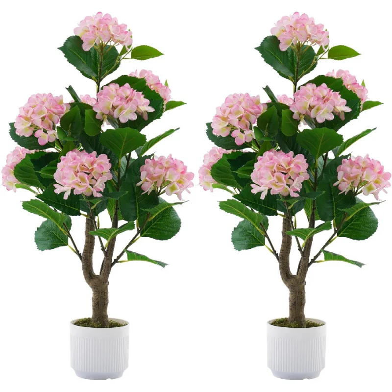 

Tree 2 Pack, 3FT Faux Hydrangea Plant in Pot with Pink Flowers, Greenery Potted Plant for Indoor Outdoor Office