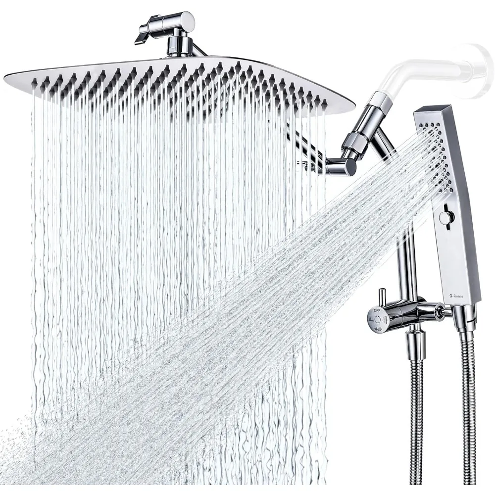 All Metal 12 Inch Shower Head with Massage Mode Handheld, Rain Shower Head with Handheld Spray Combo, 3-Way Diverter with Pause