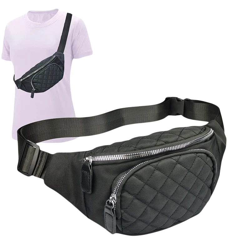 

Women Fanny Pack Lightweight Quilted Waist Chest Bag Crossbody Belt Purse for Travel Sports Festival