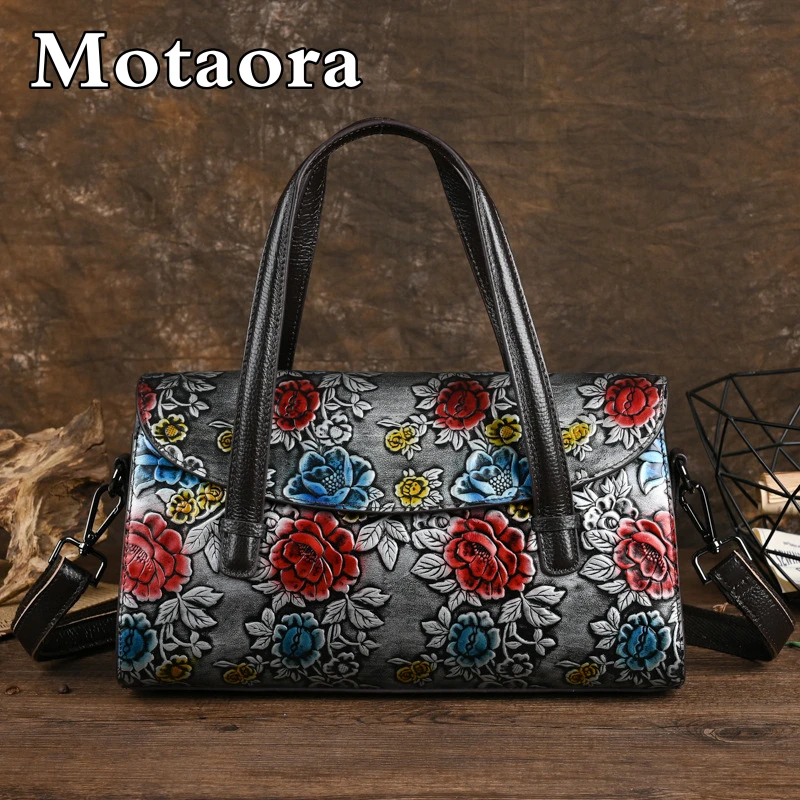 MOTAORA New Women's Cheongsam Bag Genuine Leather Mother's Handbag Cowhide Chinese Style Ladies Handmade Handbags Vintage Purses