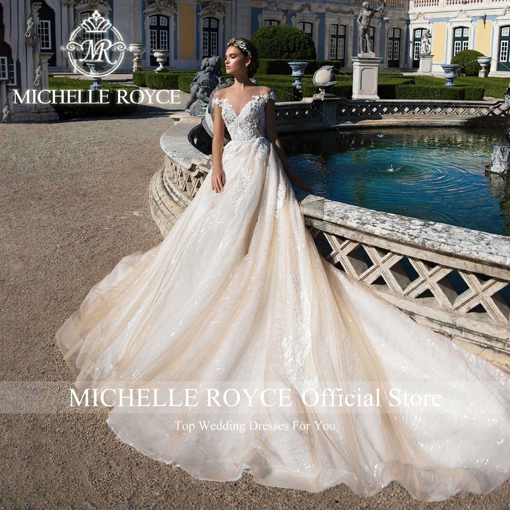 Michael Royce Luxus Brautkleider für Frauen 2024 Stickerei funkelnden Kurzarm Schatz Brautkleid Vestidos de Novia