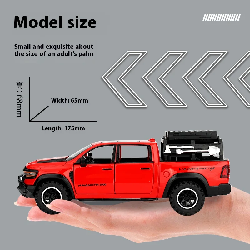 1:32 RAM 1000 TRX マムモス ピックアップ 合金製カーモデル サウンド＆ライト プルバック式 子供のおもちゃ コレクション 誕生日プレゼント