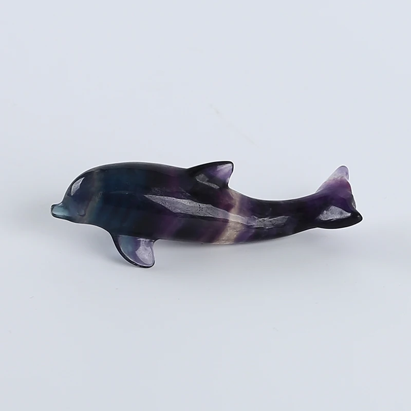 Animal Ornament Natural Stone Rainbow Fluorite Carved Dolphin For Decoration Gemstones Jewelry Pendant Free Drilling 80x28x19mm
